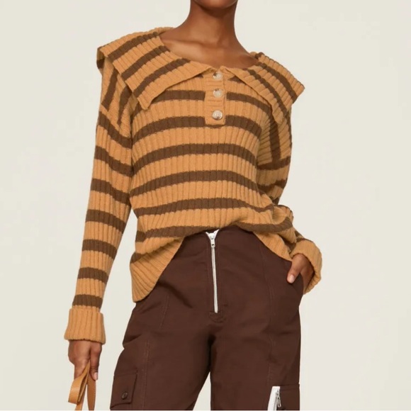 Line & Dot Sweaters - Line and Dot Amber Brown Striped Pullover Sweater Small